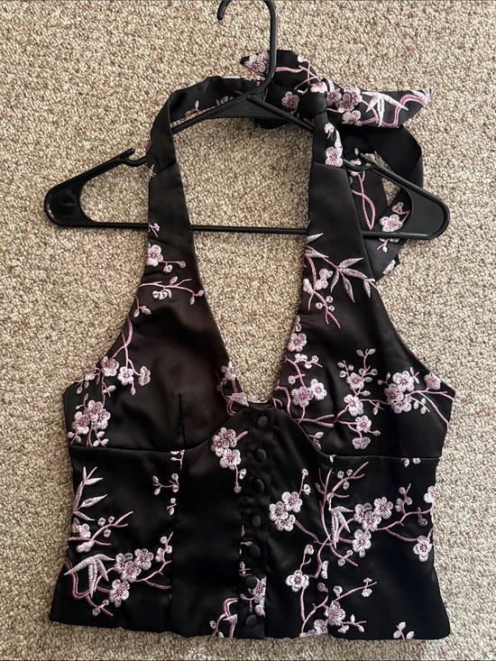 Cider Tops - floral black and pink tie top